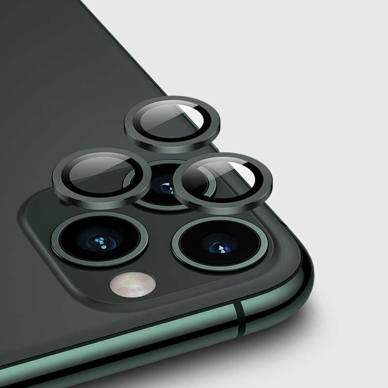 Apple iPhone 11 Pro Max Kamera Lens Koruyucu Kolay Takma Aparatlı (CL-01) Koyu Yeşil