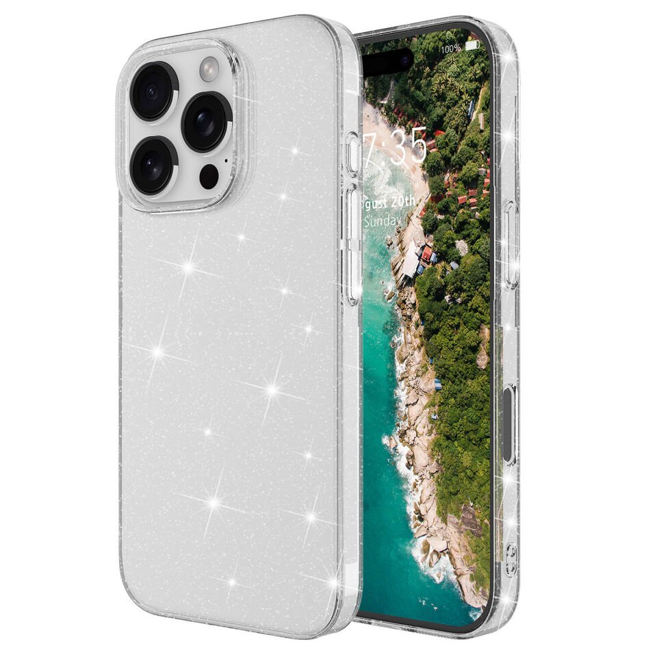 Apple iPhone 16 Pro Kılıf Parlayan Simli Şeffaf HEPTEKİLETİŞİM Redos Kapak