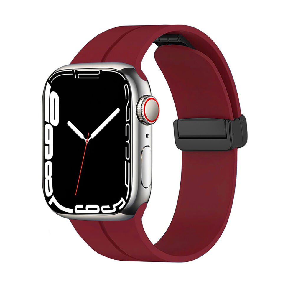 Apple Watch 2/3/4/5/6/7/8/9/se/nike 38mm 40mm 41mm Silikon Kordon Metal Toka Tasarım (KRD-84) Derin Mor