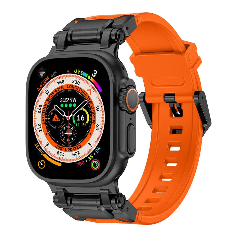Apple Watch 2/3/4/5/6/7/8/9/se/ultra/nike 42mm 44mm 45mm 49mm Titanyum Kordon (KRD-101) Siyah-Turuncu
