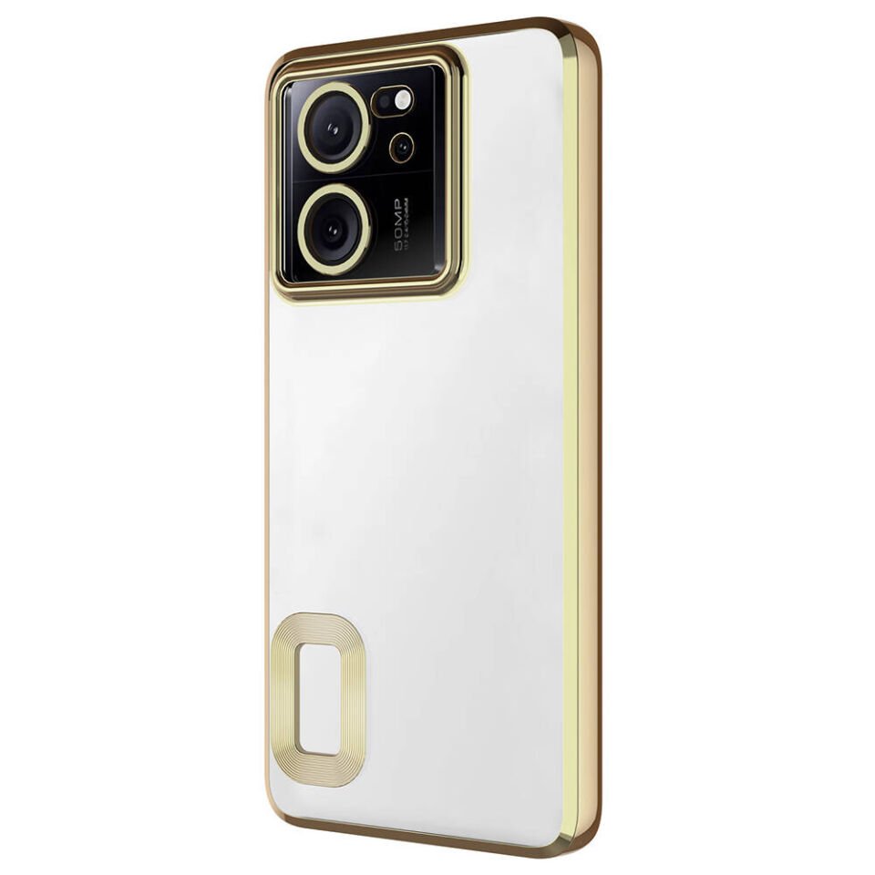 Xiaomi Redmi 13T Pro Kılıf Kamera Lens Korumalı Logo Gösteren Parlak Kenarlı Kapak (OMEGA) Gümüş