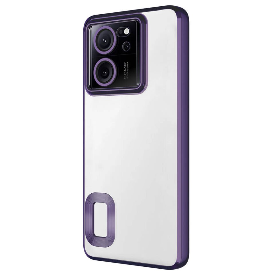 Xiaomi Redmi 13T Pro Kılıf Kamera Lens Korumalı Logo Gösteren Parlak Kenarlı Kapak (OMEGA) Gümüş