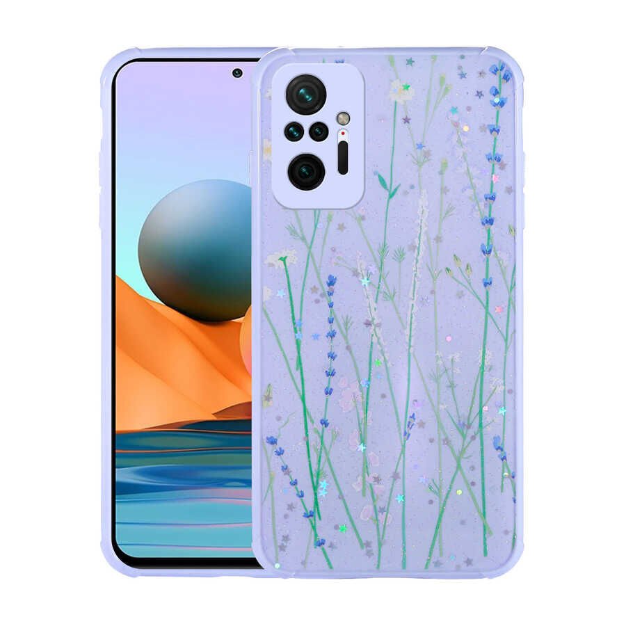 Xiaomi Redmi Note 10 Pro Kılıf Simli Desenli Köşe Kamera Korumalı Darbe Emici Silikon Kapak (Popy) Dallar