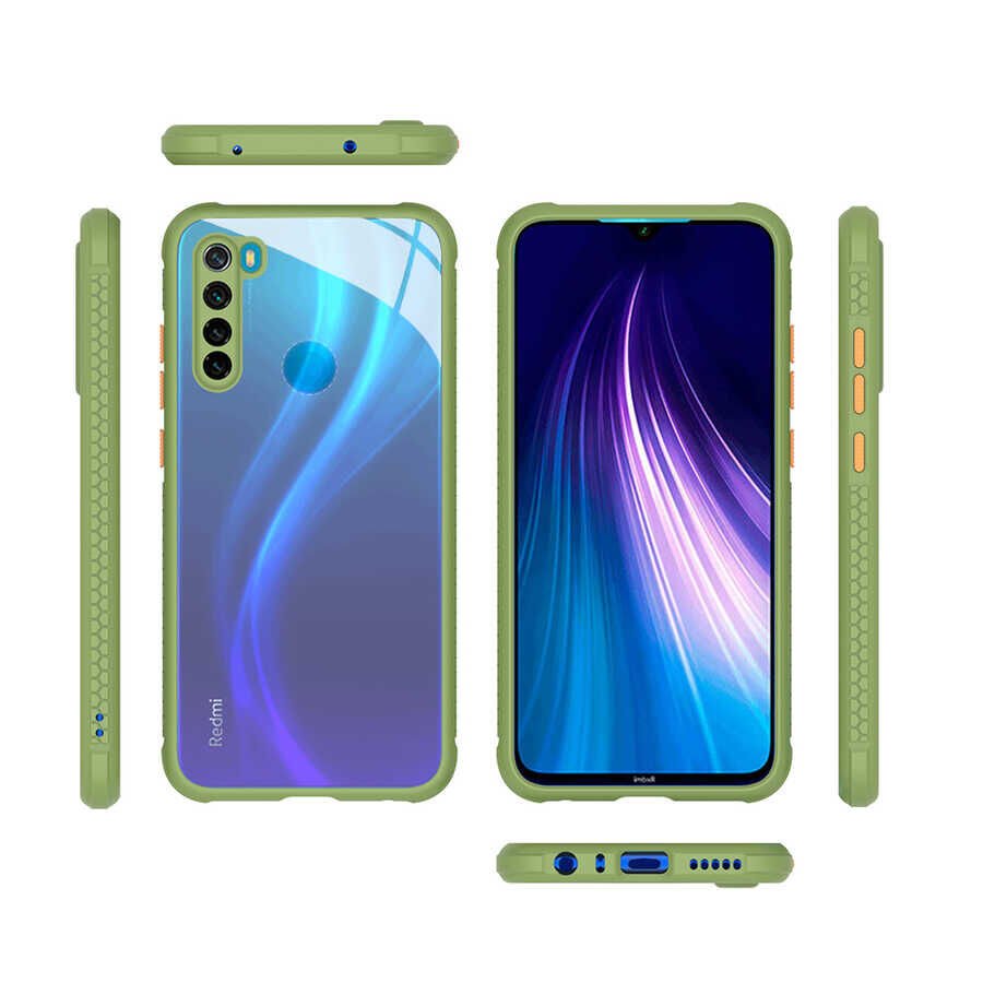 Xiaomi Redmi Note 8 Kılıf Köşe Ve Kamera Korumalı Arkası Şeffaf Renkli Tuşlu Kapak (KAFF) Koyu Yeşil