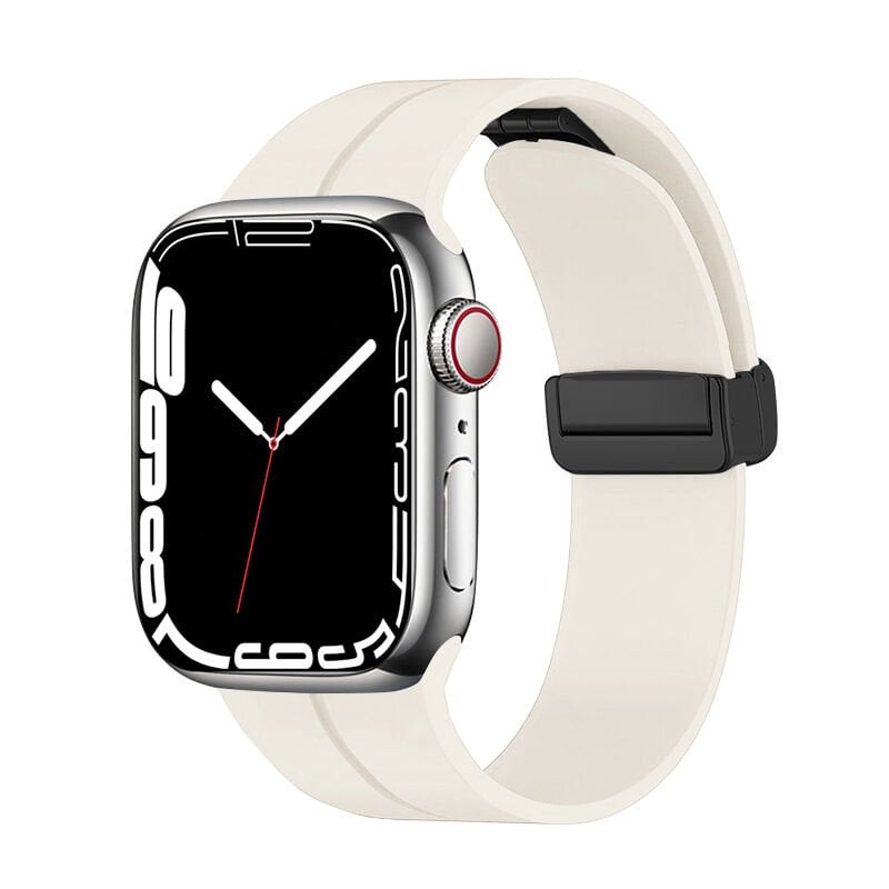 Apple Watch 2/3/4/5/6/7/8/9/se/nike 38mm 40mm 41mm Silikon Kordon Metal Toka Tasarım (KRD-84) Soft White