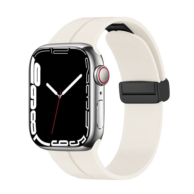 Apple Watch 2/3/4/5/6/7/8/9/se/nike 38mm 40mm 41mm Silikon Kordon Metal Toka Tasarım (KRD-84) Soft White