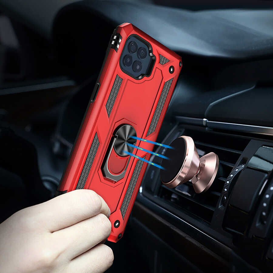 Oppo Reno 4 Lite Kılıf Tank Zırh Yüzüklü Mıknatıslı Standlı Kapak (VEGA) Gri