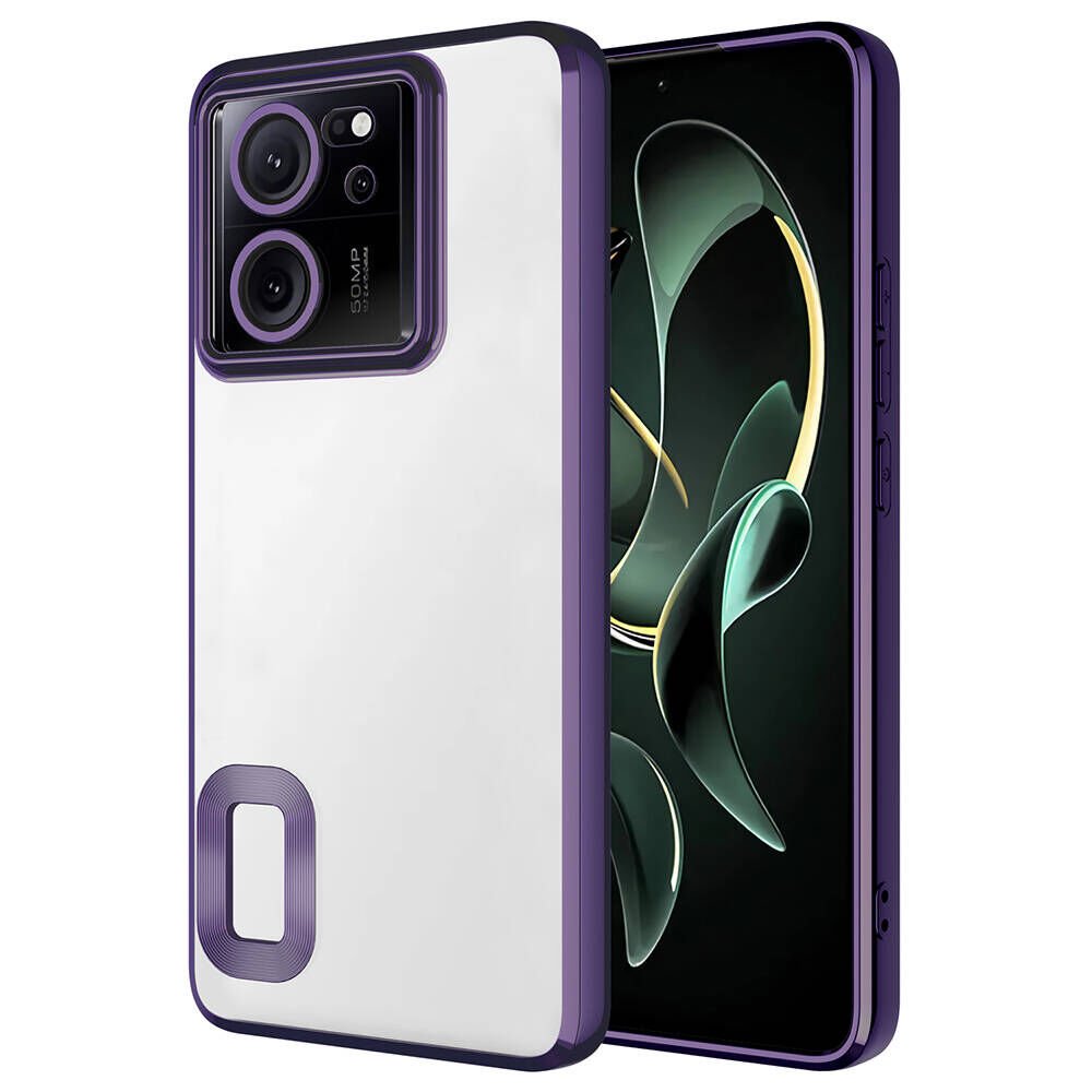 Xiaomi Redmi 13T Pro Kılıf Kamera Lens Korumalı Logo Gösteren Parlak Kenarlı Kapak (OMEGA) Derin Mor