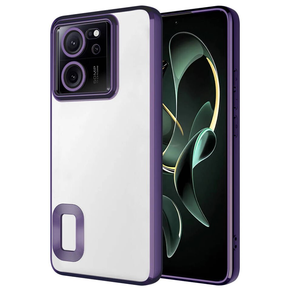 Xiaomi Redmi 13T Pro Kılıf Kamera Lens Korumalı Logo Gösteren Parlak Kenarlı Kapak (OMEGA) Derin Mor
