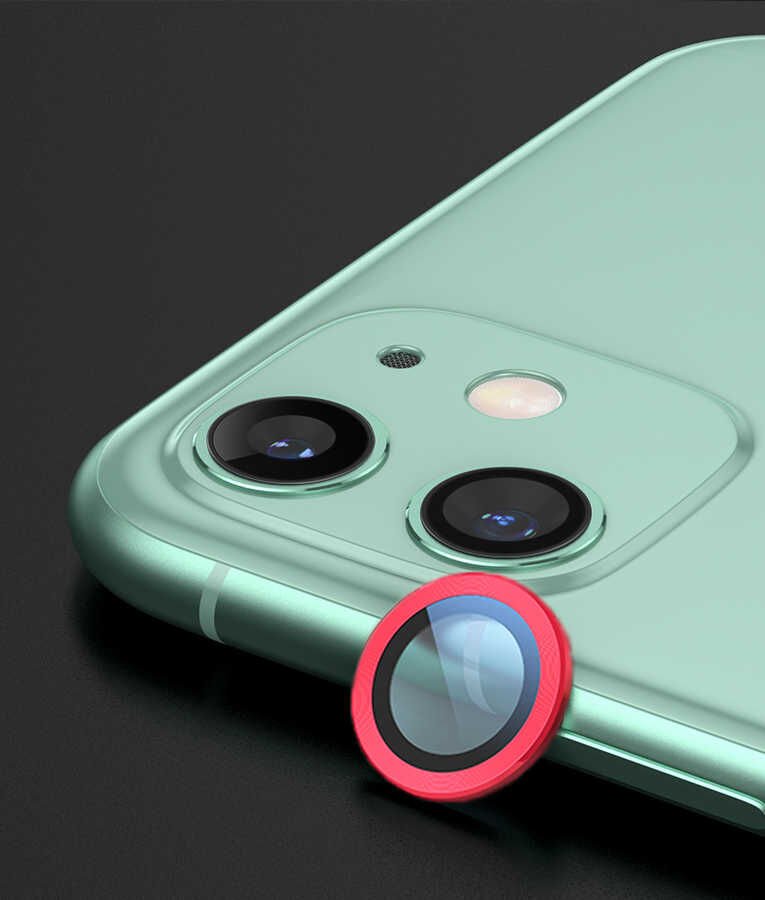 Apple iPhone 11 Kamera Lens Koruyucu Kolay Takma Aparatlı (CL-01) Kırmızı