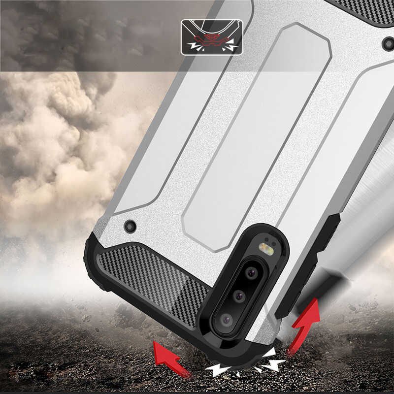 Huawei P30 Lite Kılıf Armor Köşe Korumalı Çift Katman Tank Zırh Kapak (CRASH) Gri