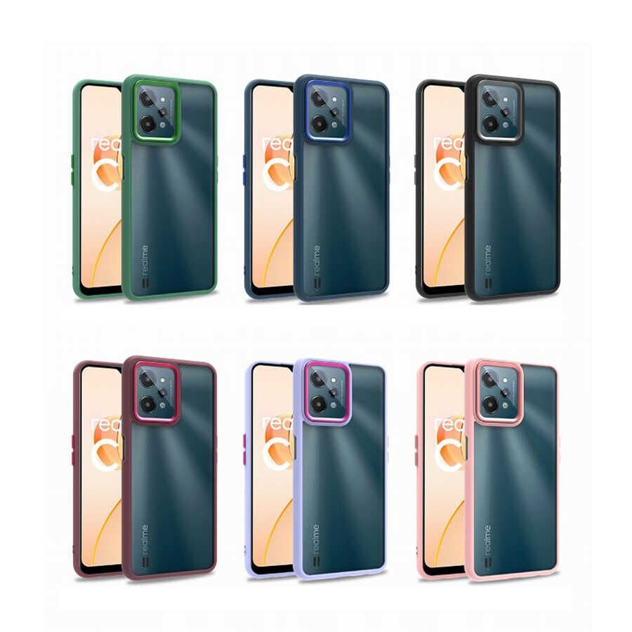 Realme C31 Kılıf Kamera Çıkıntılı Arkası Şeffaf Hassas Tuşlu Kenarlı Kapak (Flora) Kırmızı
