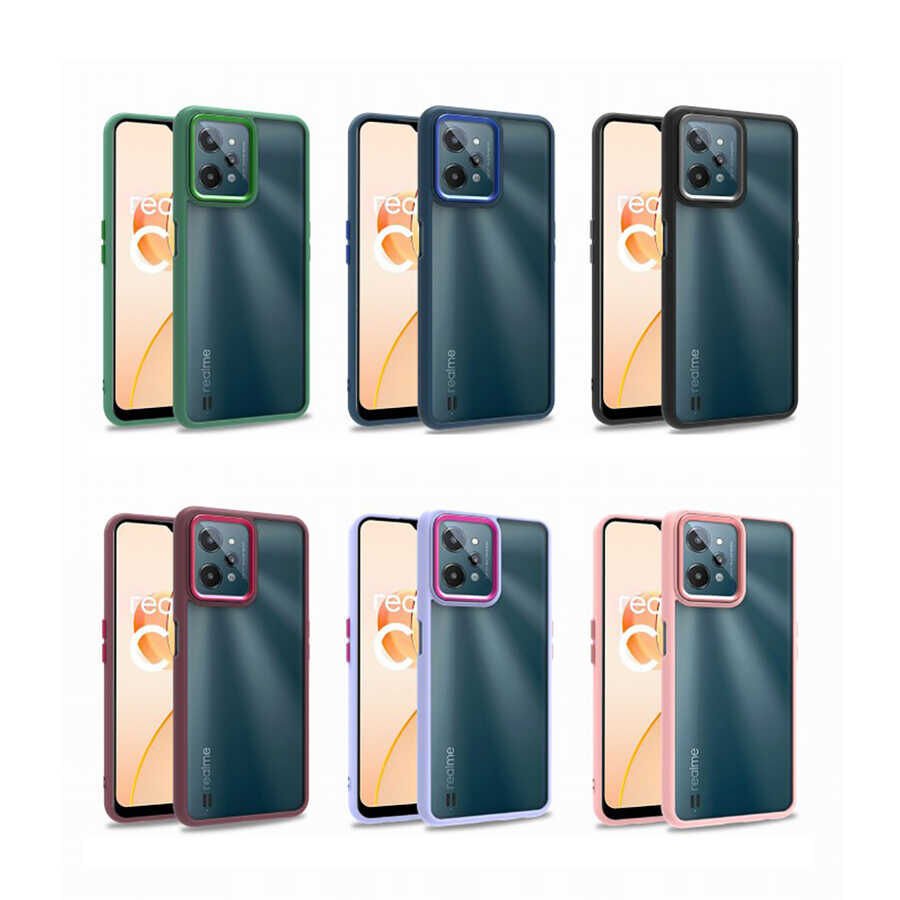 Realme C31 Kılıf Kamera Çıkıntılı Arkası Şeffaf Hassas Tuşlu Kenarlı Kapak (Flora) Mavi