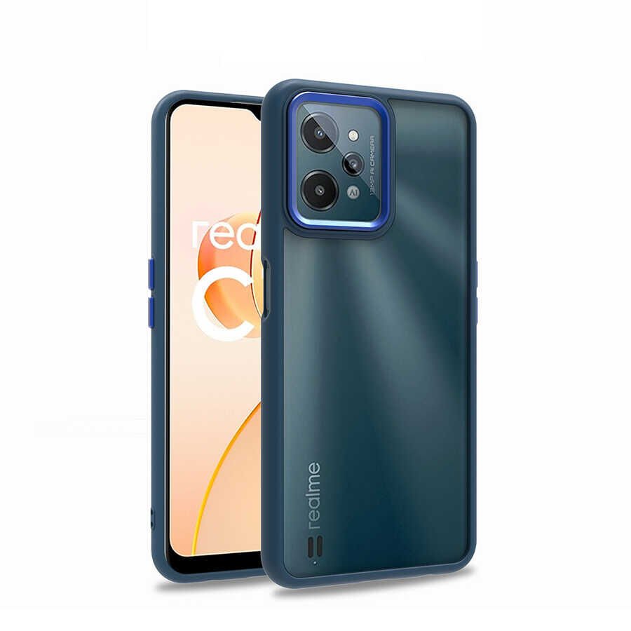 Realme C31 Kılıf Kamera Çıkıntılı Arkası Şeffaf Hassas Tuşlu Kenarlı Kapak (Flora) Mavi