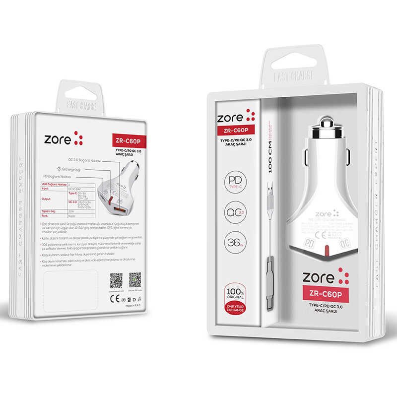 HEPTEKİLETİŞİM ZR-C60P Lightning 2 in 1 Araç Şarj Seti