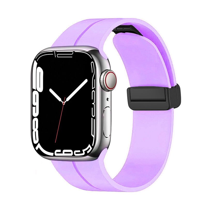 Apple Watch 2/3/4/5/6/7/8/9/se/nike 38mm 40mm 41mm Silikon Kordon Metal Toka Tasarım (KRD-84) Lila