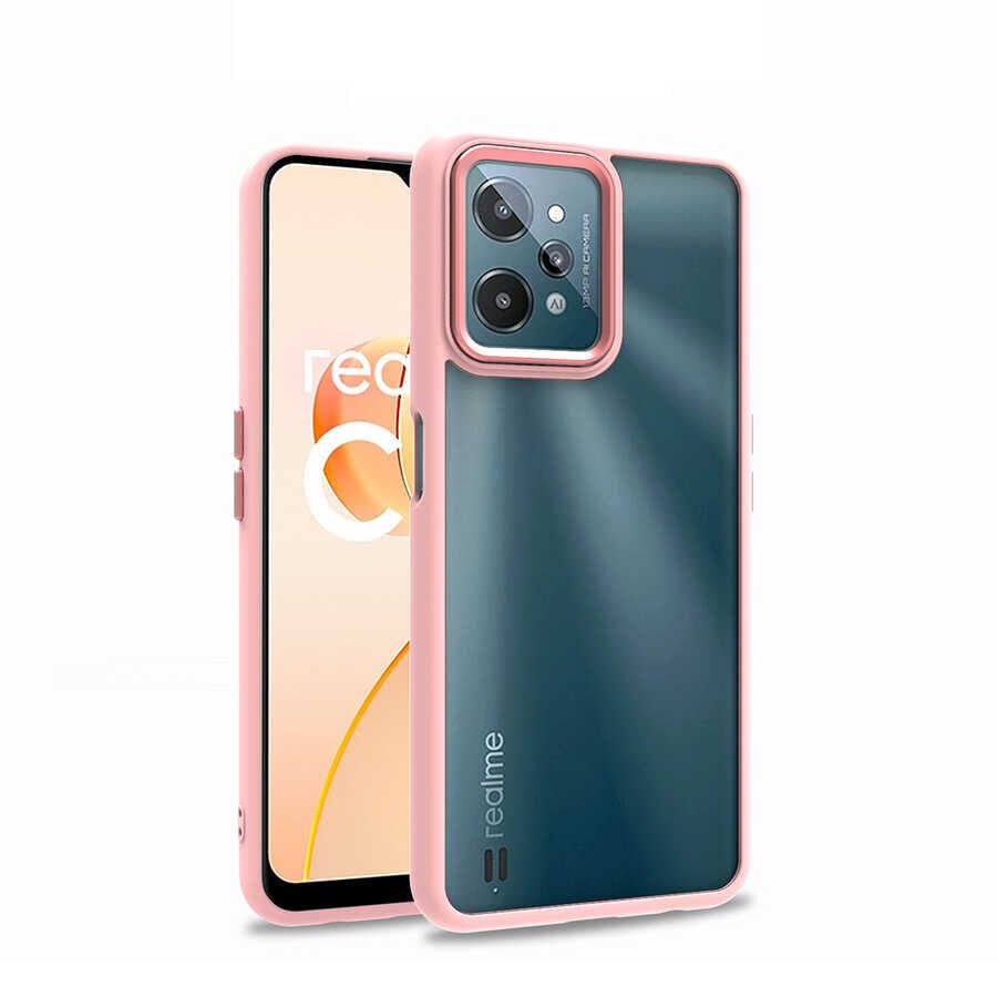 Realme C31 Kılıf Kamera Çıkıntılı Arkası Şeffaf Hassas Tuşlu Kenarlı Kapak (Flora) Rose Gold