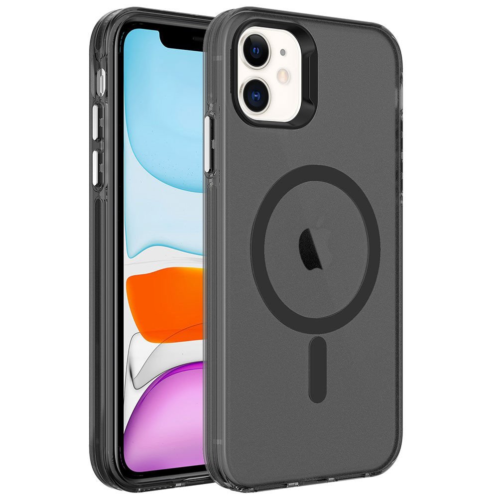 Apple  iPhone 12 Kılıf Kamera Çıkıntılı Magsafe Şarj Destekli Buzlu Transparan Kapak (C-Pro) Siyah