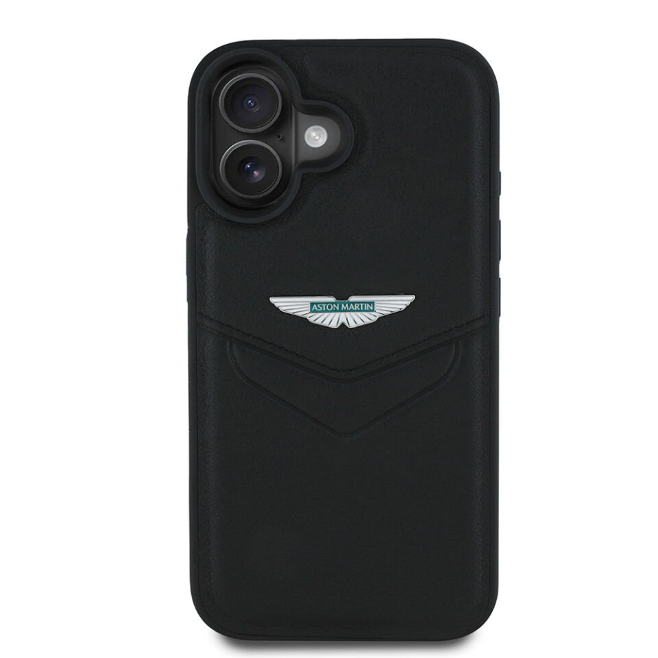 Apple iPhone 16 Kılıf Aston Martin Orjinal Lisanslı Victory Dizayn PU Deri Metal Logolu Kapak
