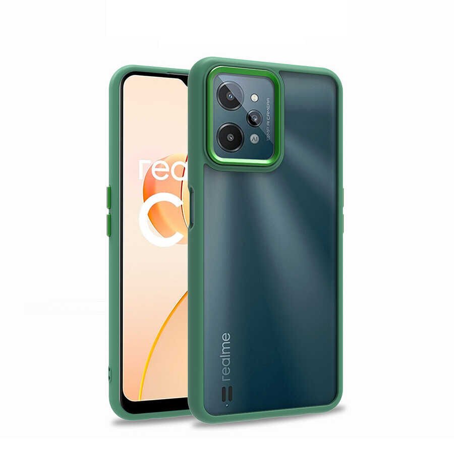 Realme C31 Kılıf Kamera Çıkıntılı Arkası Şeffaf Hassas Tuşlu Kenarlı Kapak (Flora) Yeşil