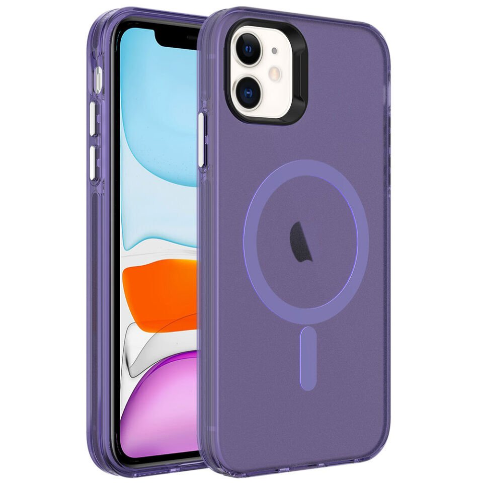 Apple  iPhone 12 Kılıf Kamera Çıkıntılı Magsafe Şarj Destekli Buzlu Transparan Kapak (C-Pro) Lacivert