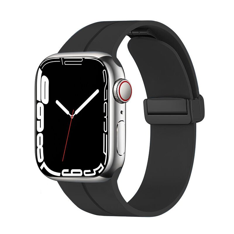 Apple Watch 2/3/4/5/6/7/8/9/se/nike 38mm 40mm 41mm Silikon Kordon Metal Toka Tasarım (KRD-84) Siyah