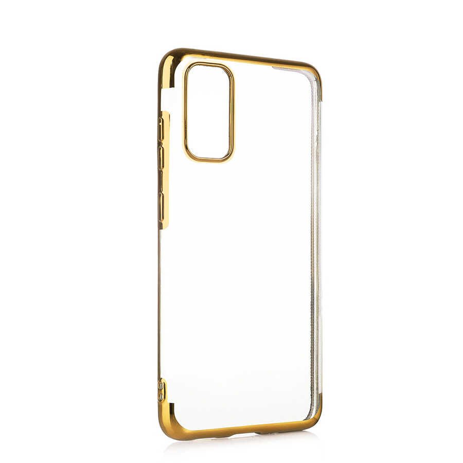 Samsung Galaxy M51 Kılıf Dört Köşe Renkli Lazer Şeffaf Silikon Kapak (GLİTTER) Rose Gold