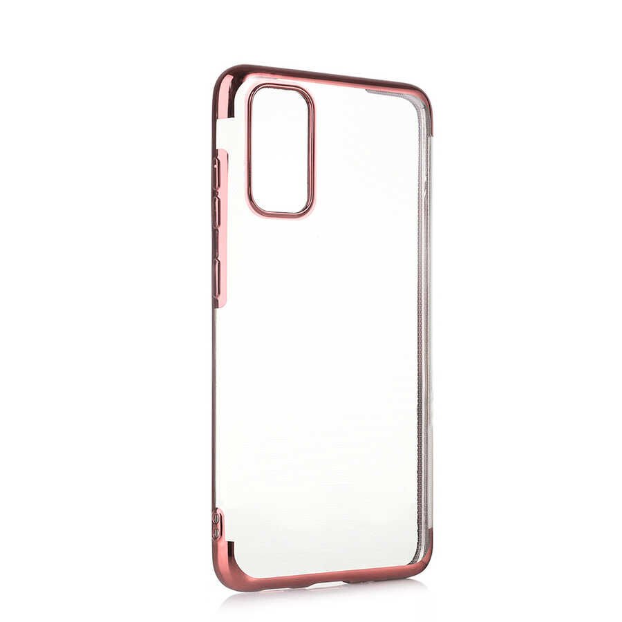 Samsung Galaxy M51 Kılıf Dört Köşe Renkli Lazer Şeffaf Silikon Kapak (GLİTTER) Rose Gold