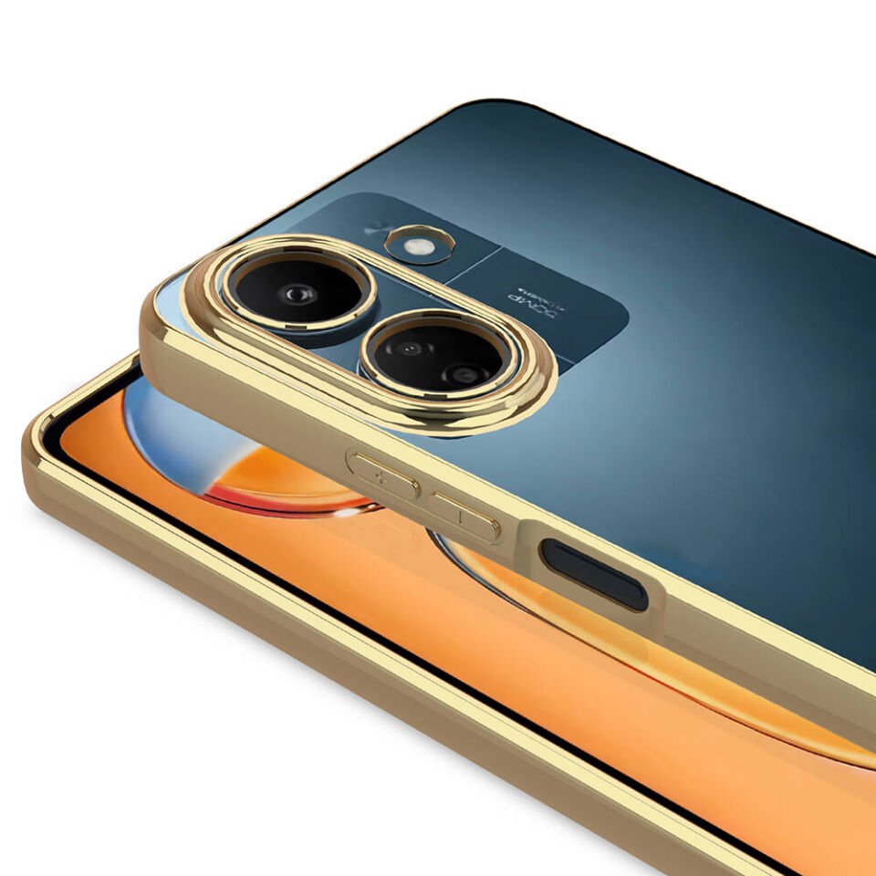 Xiaomi Redmi 13C Kılıf Kamera Lens Korumalı Logo Gösteren Parlak Kenarlı Kapak (OMEGA) Gold