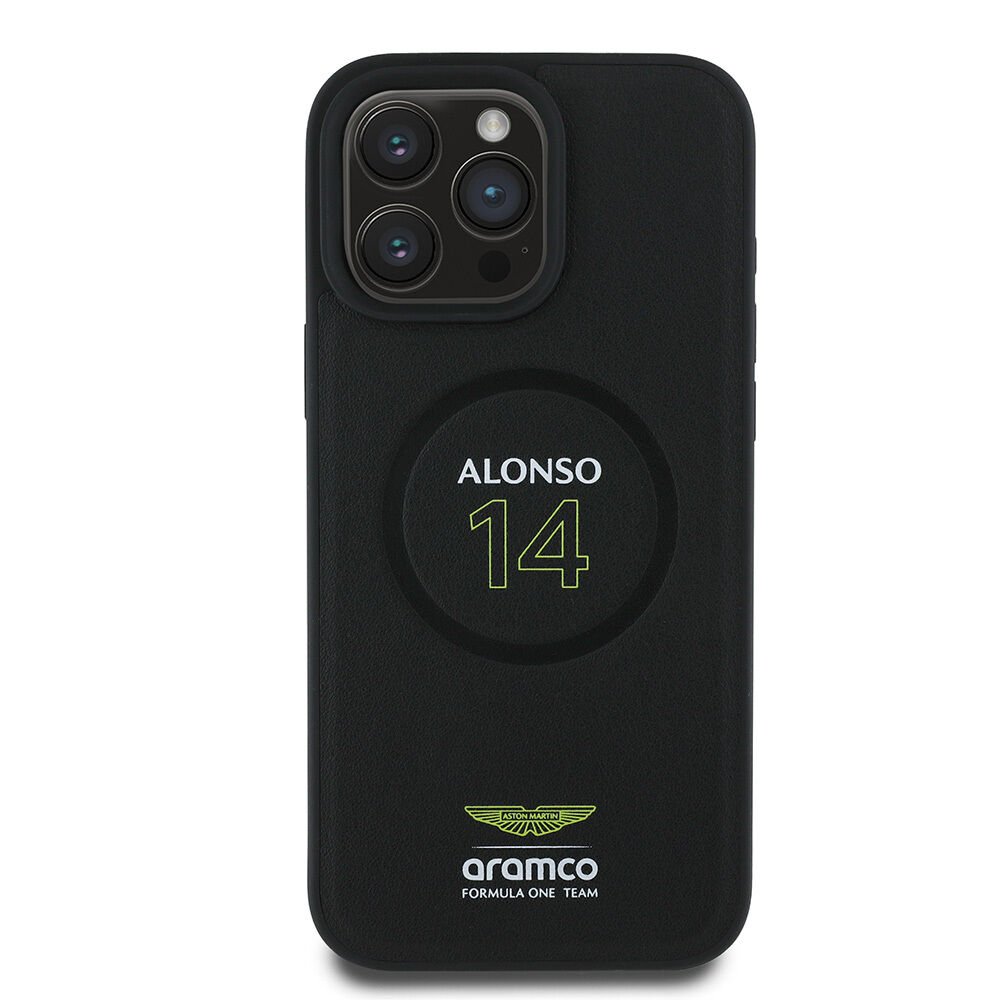 Apple iPhone 16 Pro Max Kılıf Aston Martin Orjinal Lisanslı Magsafe Şarj Özellikli PU Deri Alonso 14 Baskılı Kapak