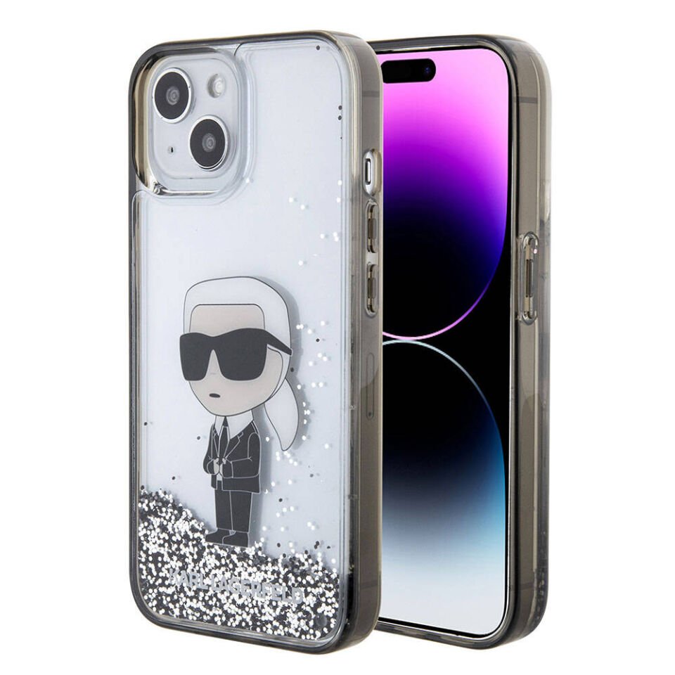 Apple iPhone 15 Kılıf Karl Lagerfeld İkonik Sıvılı Glitter Orjinal Lisanslı Kapak