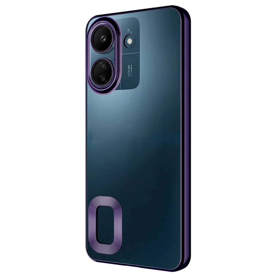 Xiaomi Redmi 13C Kılıf Kamera Lens Korumalı Logo Gösteren Parlak Kenarlı Kapak (OMEGA) Gümüş