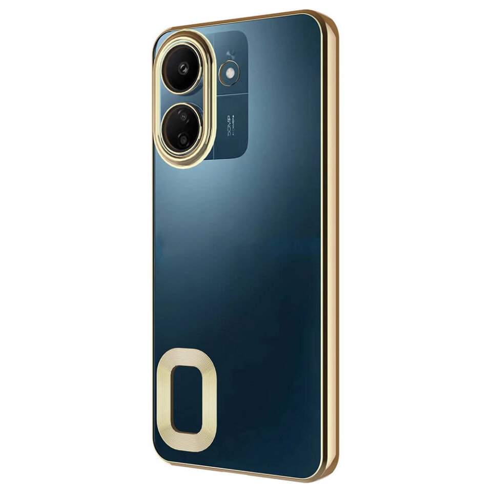 Xiaomi Redmi 13C Kılıf Kamera Lens Korumalı Logo Gösteren Parlak Kenarlı Kapak (OMEGA) Gümüş