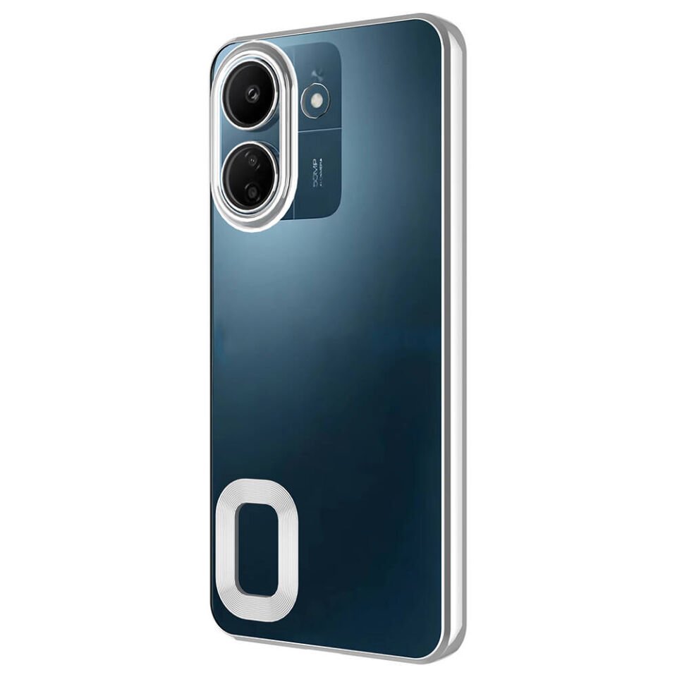 Xiaomi Redmi 13C Kılıf Kamera Lens Korumalı Logo Gösteren Parlak Kenarlı Kapak (OMEGA) Gümüş