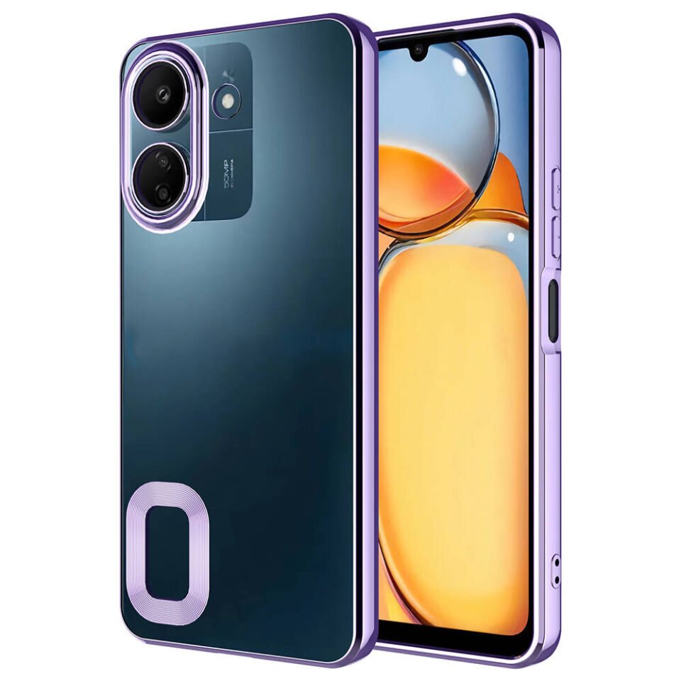 Xiaomi Redmi 13C Kılıf Kamera Lens Korumalı Logo Gösteren Parlak Kenarlı Kapak (OMEGA) Gümüş