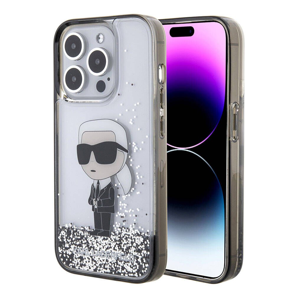 Apple iPhone 15 Pro Kılıf Karl Lagerfeld İkonik Sıvılı Glitter Orjinal Lisanslı Kapak