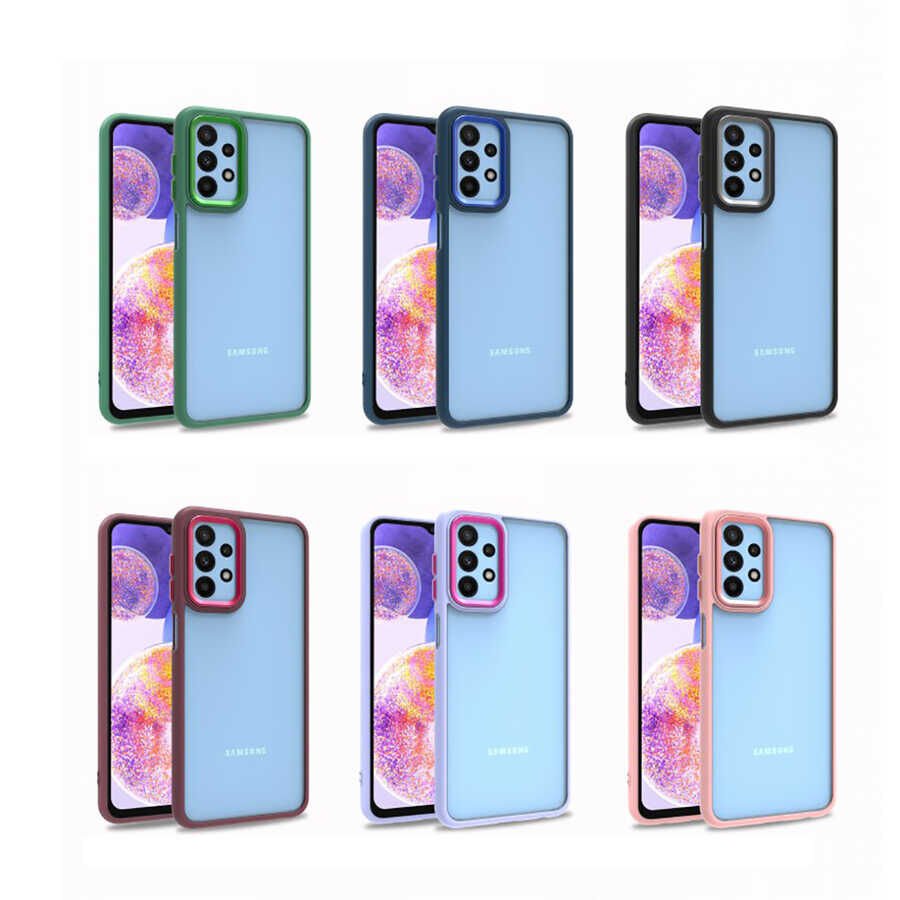 Samsung Galaxy A23 Kılıf Kamera Çıkıntılı Arkası Şeffaf Hassas Tuşlu Kenarlı Kapak (Flora) Mavi
