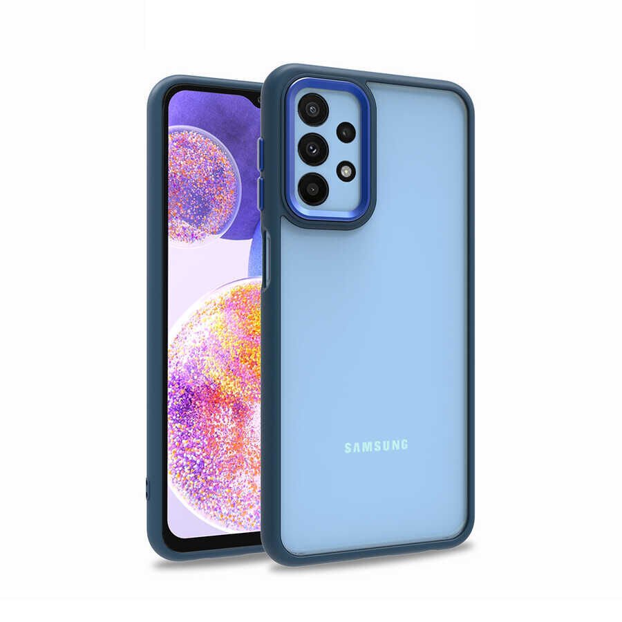 Samsung Galaxy A23 Kılıf Kamera Çıkıntılı Arkası Şeffaf Hassas Tuşlu Kenarlı Kapak (Flora) Mavi