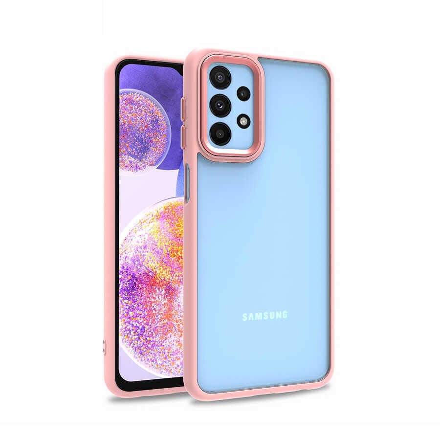 Samsung Galaxy A23 Kılıf Kamera Çıkıntılı Arkası Şeffaf Hassas Tuşlu Kenarlı Kapak (Flora) Rose Gold