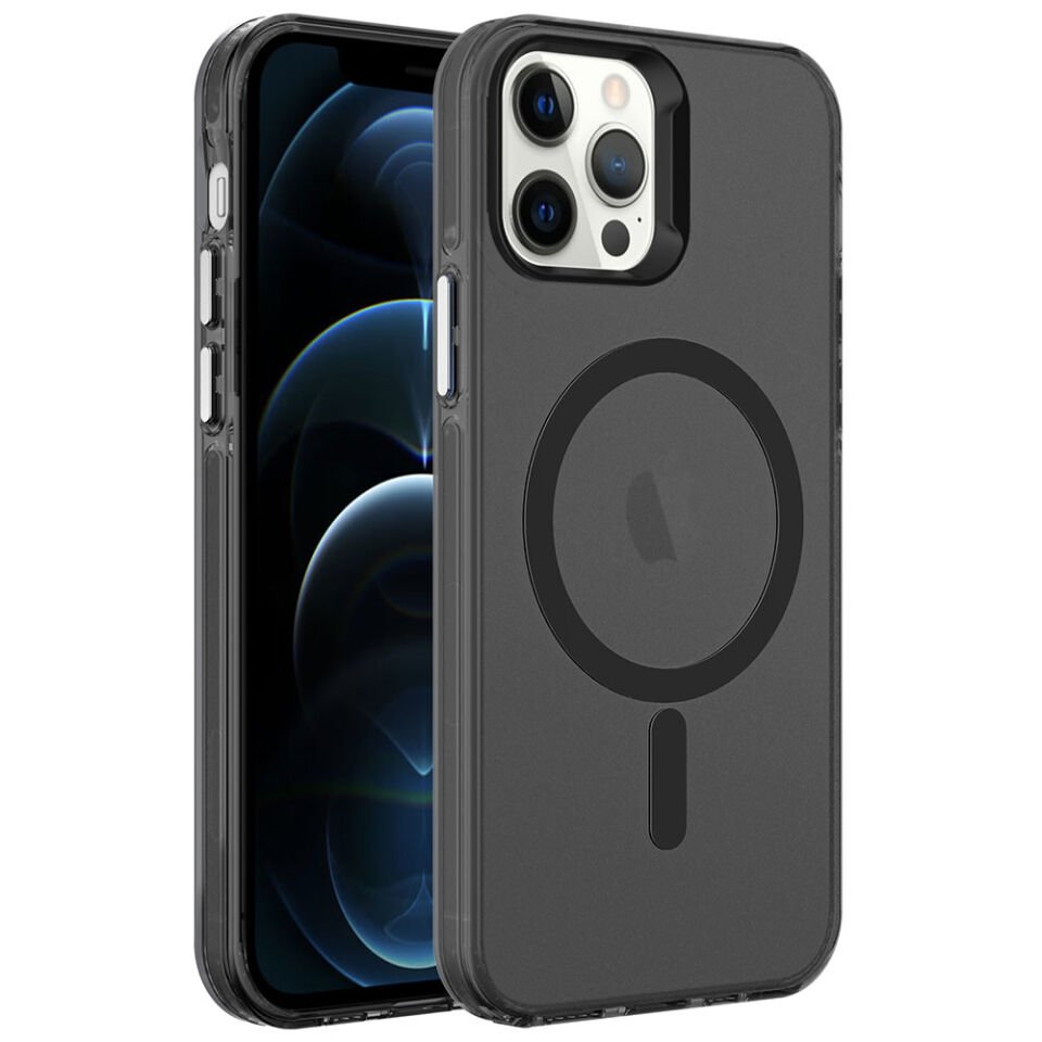 Apple  iPhone 12 Pro Kılıf Kamera Çıkıntılı Magsafe Şarj Destekli Buzlu Transparan Kapak (C-Pro) Renksiz