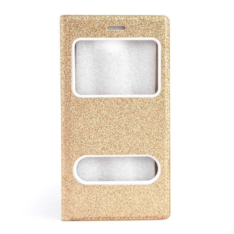 Samsung Galaxy J7 Prime Kapaklı Kılıf Simli Mıknatıslı Kapak (DOLCE-SİM) Gold