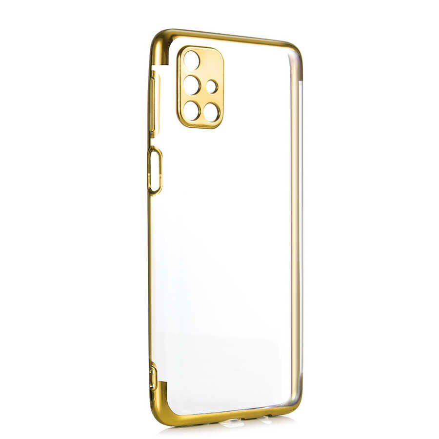 Samsung Galaxy M31S Kılıf Dört Köşe Renkli Lazer Şeffaf Silikon Kapak (GLİTTER) Gold