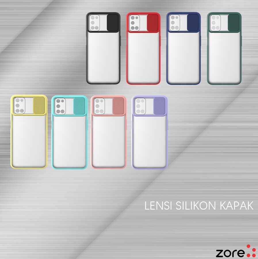 Oppo A92 Kılıf Slayt Sürgülü Kamera Korumalı Renkli Silikon Kapak Siyah