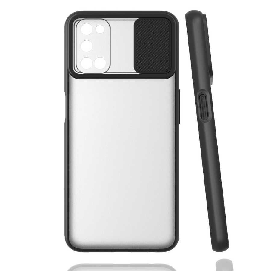Oppo A92 Kılıf Slayt Sürgülü Kamera Korumalı Renkli Silikon Kapak Siyah