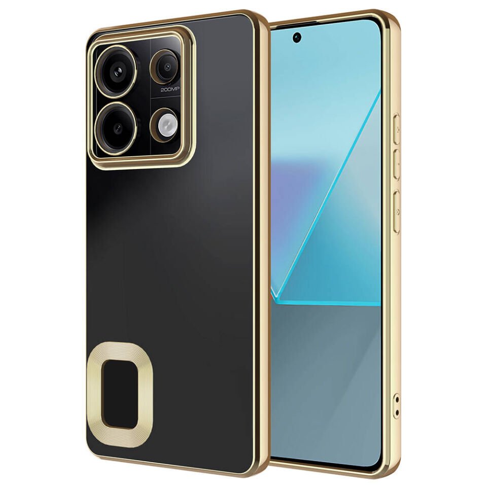 Xiaomi Redmi Note 13 Pro 5G Kılıf Kamera Lens Korumalı Logo Gösteren Parlak Kenarlı Kapak (OMEGA) Gold