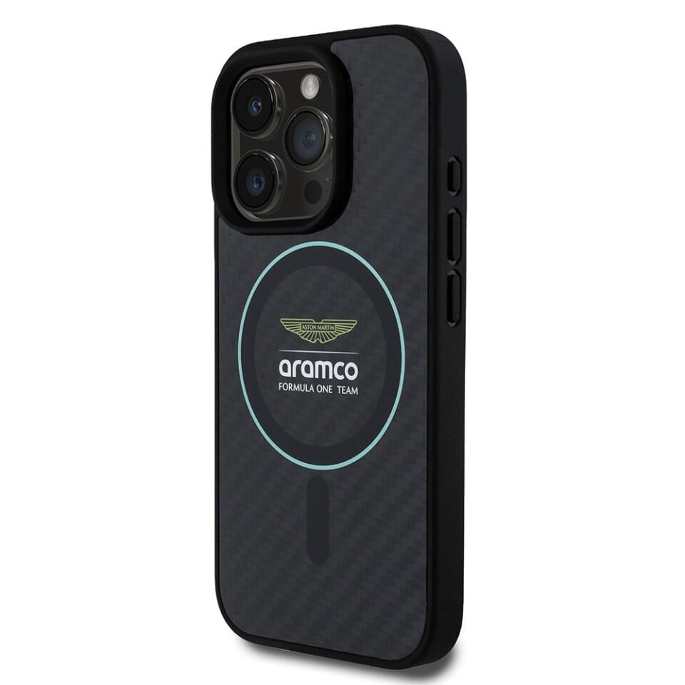 Apple iPhone 16 Pro Max Kılıf Aston Martin Orjinal Lisanslı Magsafe Şarj Özellikli Renkli Halka ve Karbon Fiber Tasarımlı Kapak