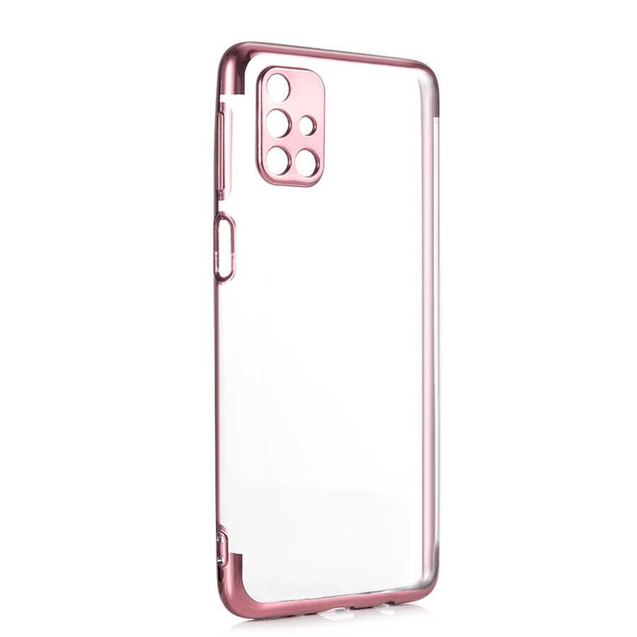 Samsung Galaxy M31S Kılıf Dört Köşe Renkli Lazer Şeffaf Silikon Kapak (GLİTTER) Rose Gold