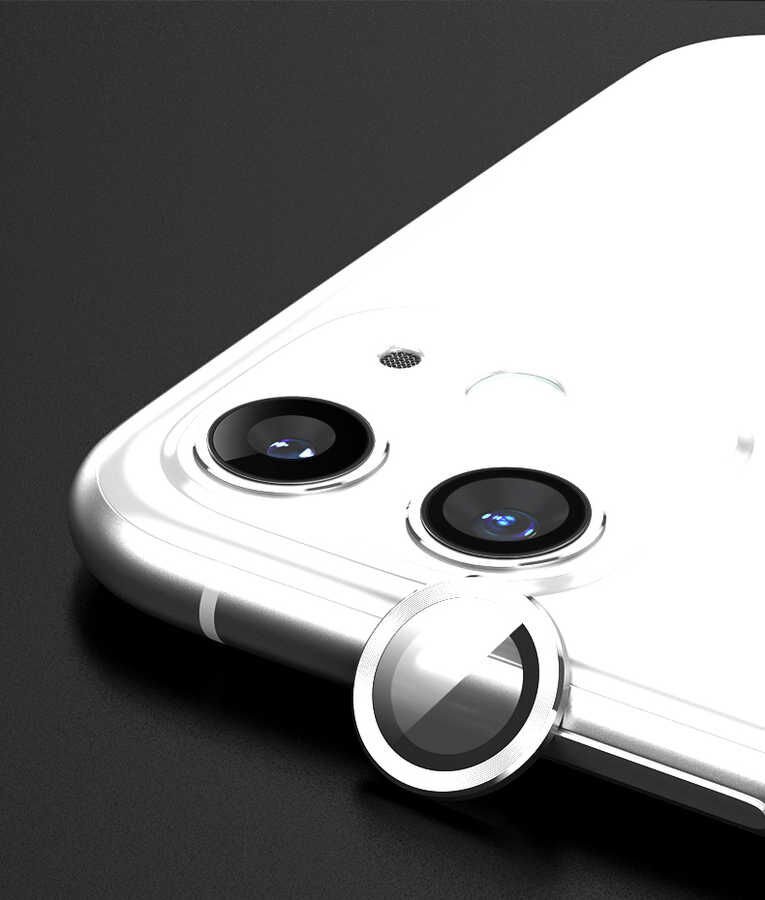 Apple iPhone 12 Kamera Lens Koruyucu Kolay Takma Aparatlı (CL-01) Beyaz