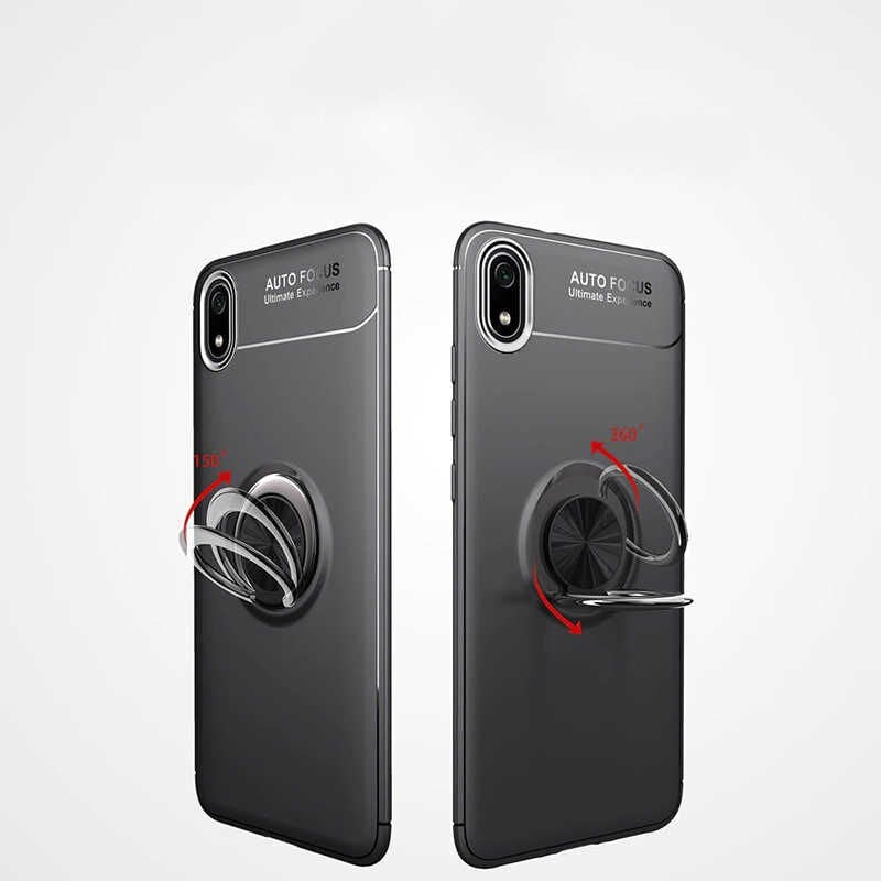 Xiaomi Redmi 7A Kılıf Kamera Çıkıntılı Renkli Yüzüklü Standlı Mıknatıslı Kapak (RAVEL) Siyah-Kırmızı