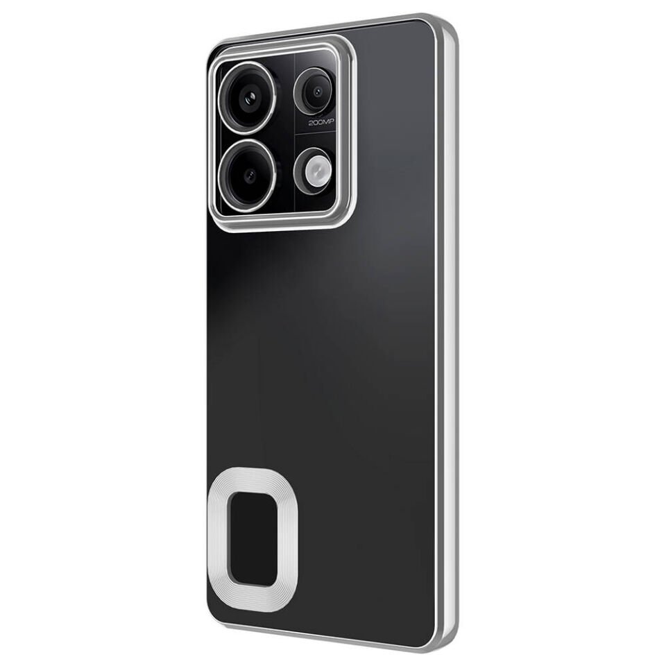 Xiaomi Redmi Note 13 Pro 5G Kılıf Kamera Lens Korumalı Logo Gösteren Parlak Kenarlı Kapak (OMEGA) Gümüş